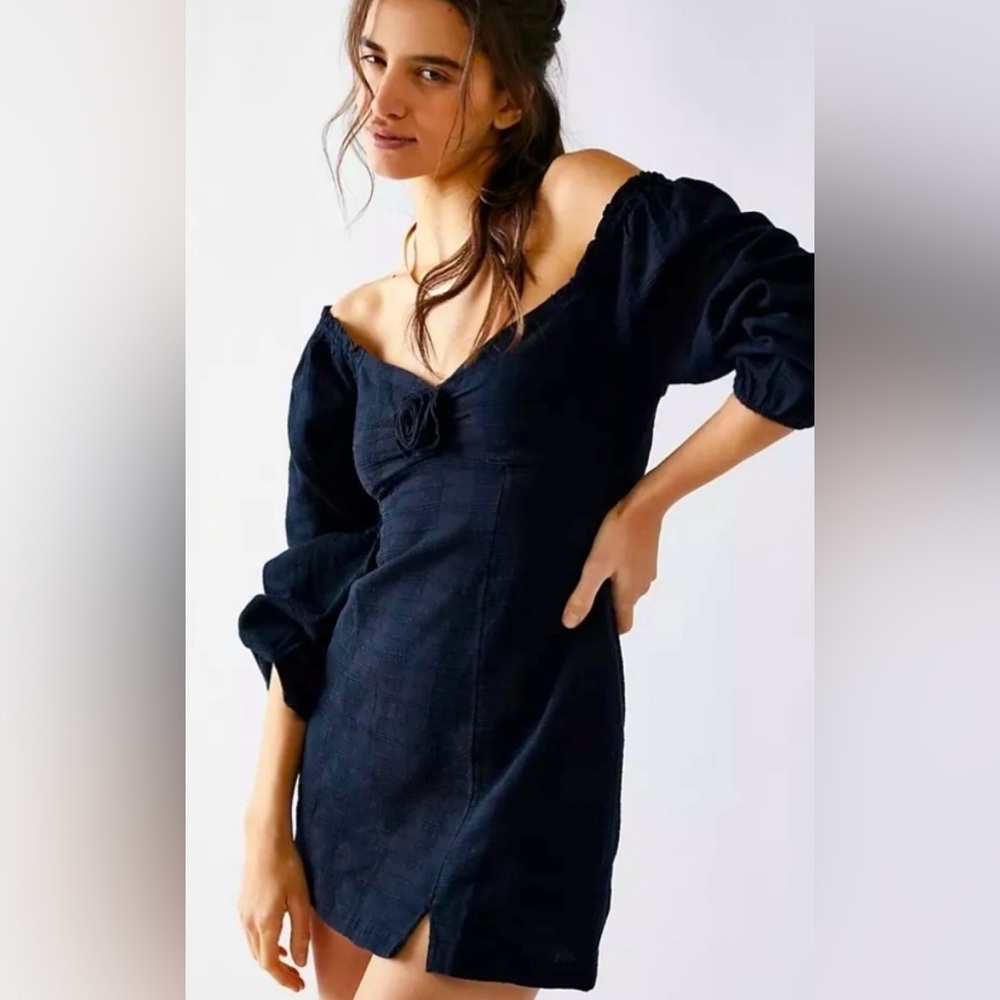 Free People Put A Rose On It Mini Dress in Black - SMALL